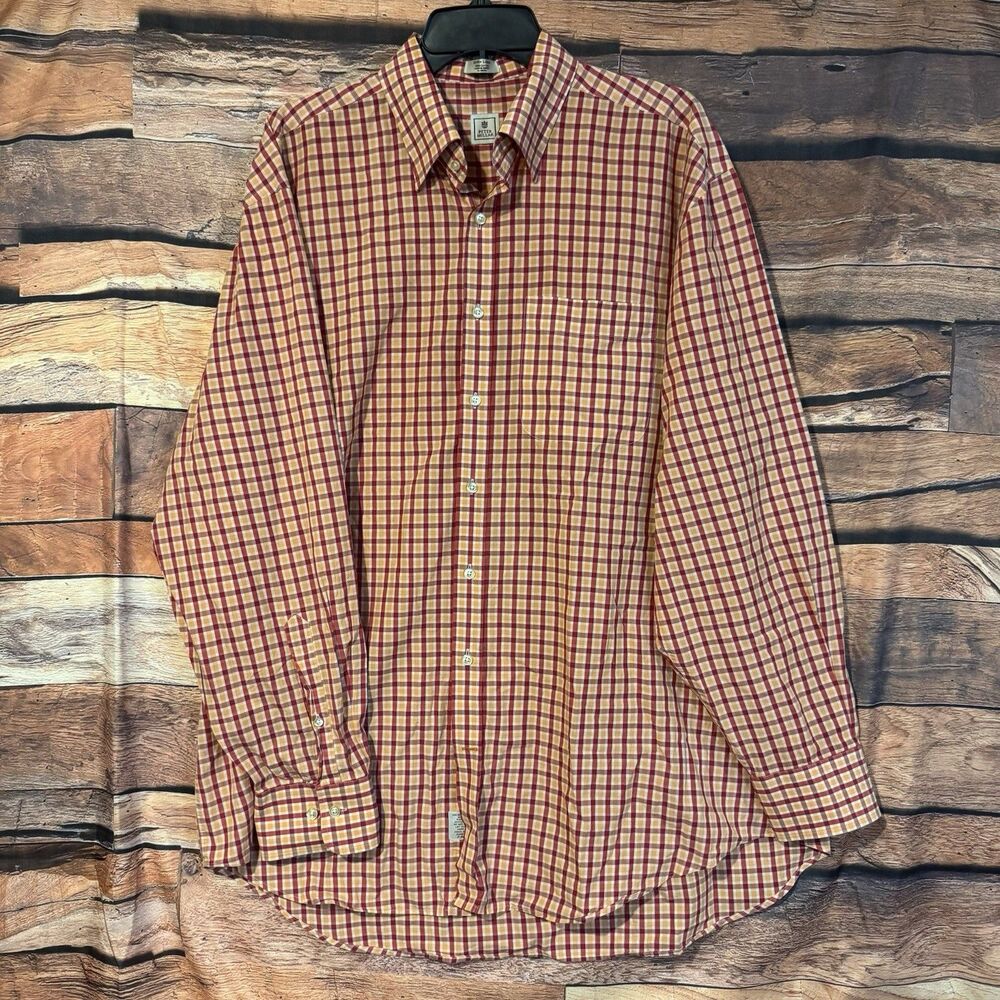 Peter Millar XL Mens Red Orange Yellow Plaid Long Sleeve Button Down Shirt